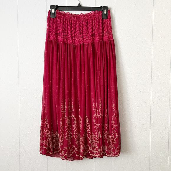 Womens Mesh Midi Skirt Medium Pull On Stretch Lace Fairy Boho Festival Event - Picture 5 of 11